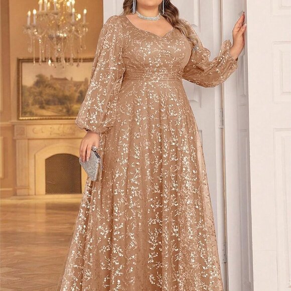 Dresses & Skirts - Champagne Preppy Women's Floral Mesh Party Evening Gown